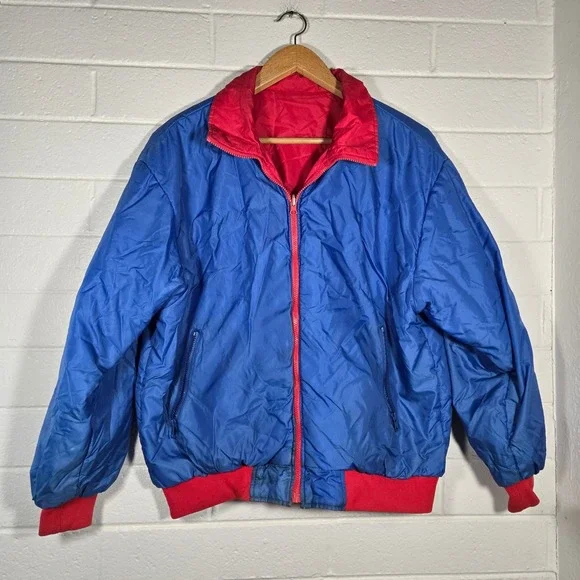 Vtg Oakton Weather Breaker Jacket Mens XL Tall Red Blue Reversible 80s 90s Retro - Picture 13 of 14